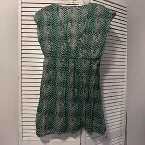 CAPELLI New York Casual Dress teal/black/white pattern 100% Cotton Size XL